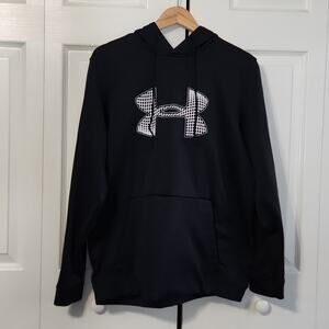 Under Armour Men's Black & White Long Sleeve Hoodie Size LG Loose Coldgear Logo